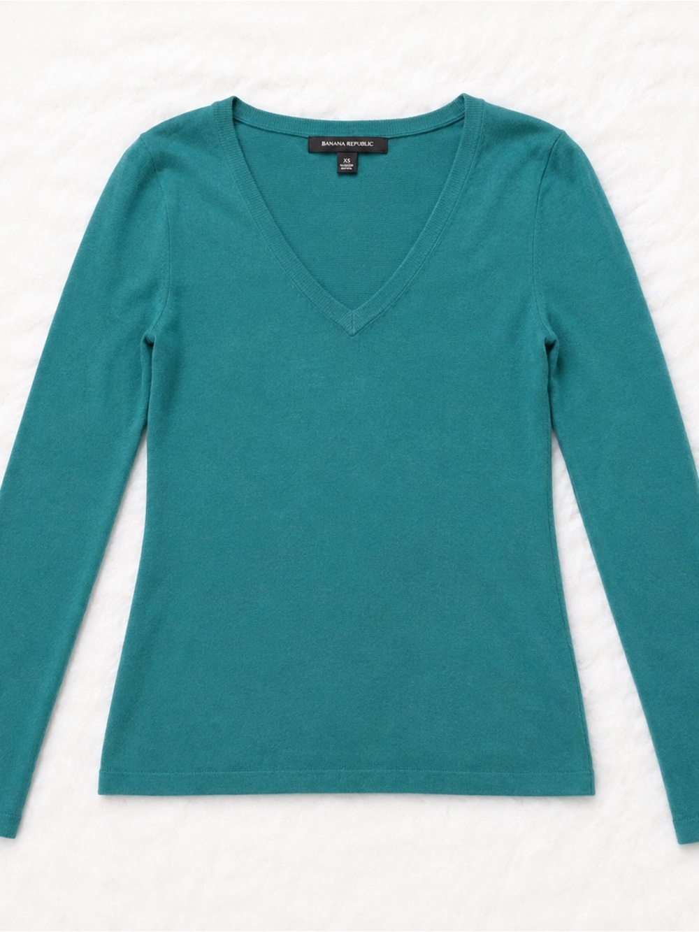 Banana Republic Teal V-Neck Long Sleeve Top - Slim Fit